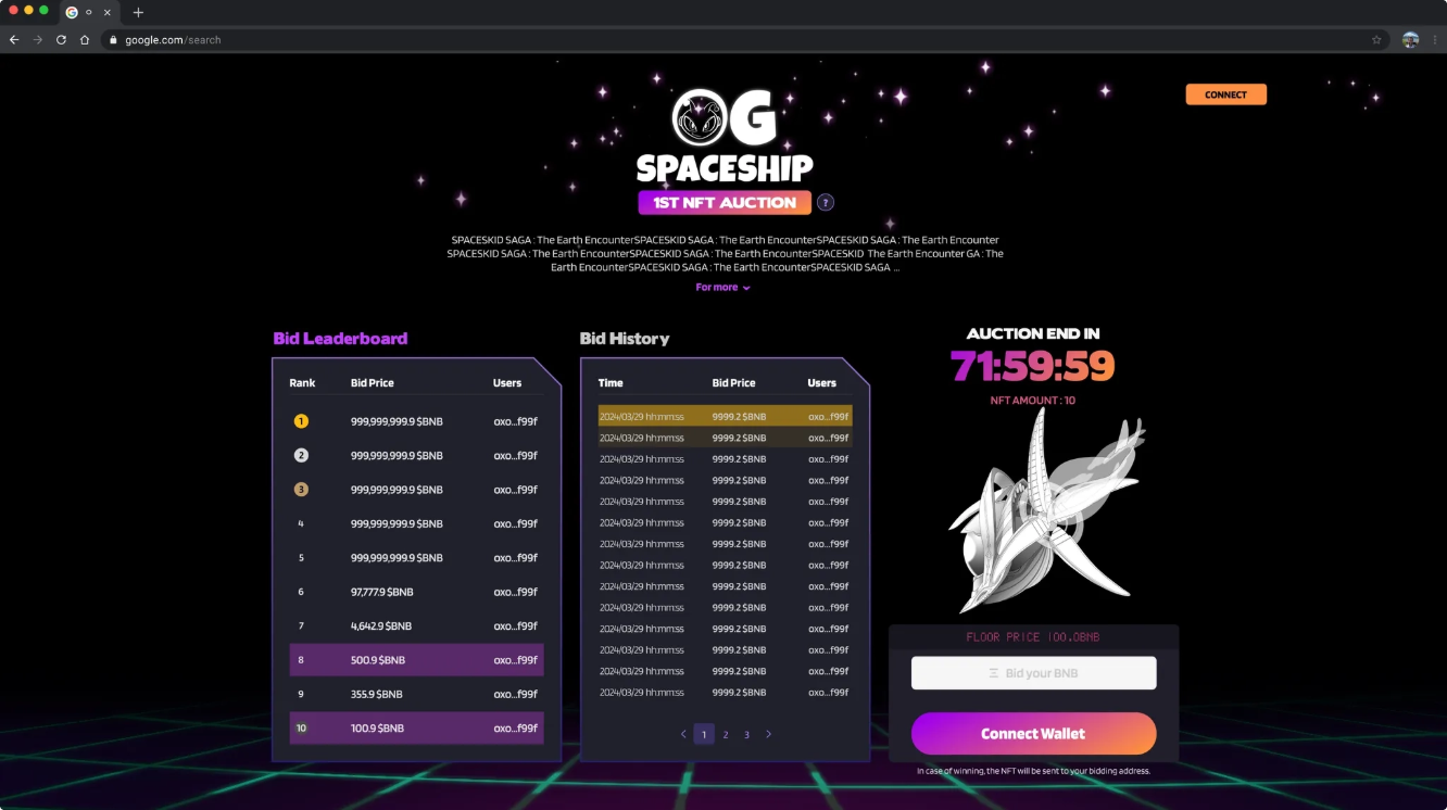 OG Spaceship NFT 옥션 페이지 스크린샷 4